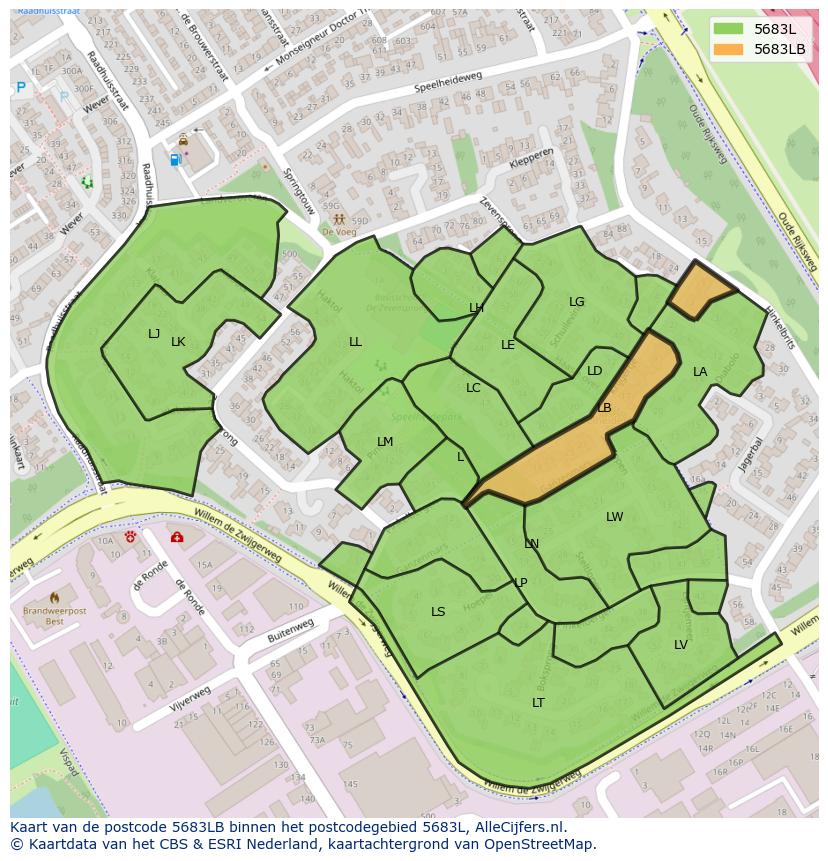 Afbeelding van het postcodegebied 5683 LB op de kaart.