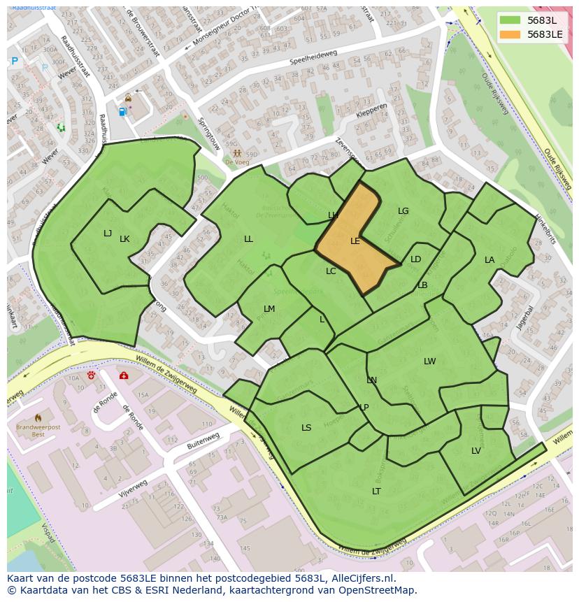 Afbeelding van het postcodegebied 5683 LE op de kaart.