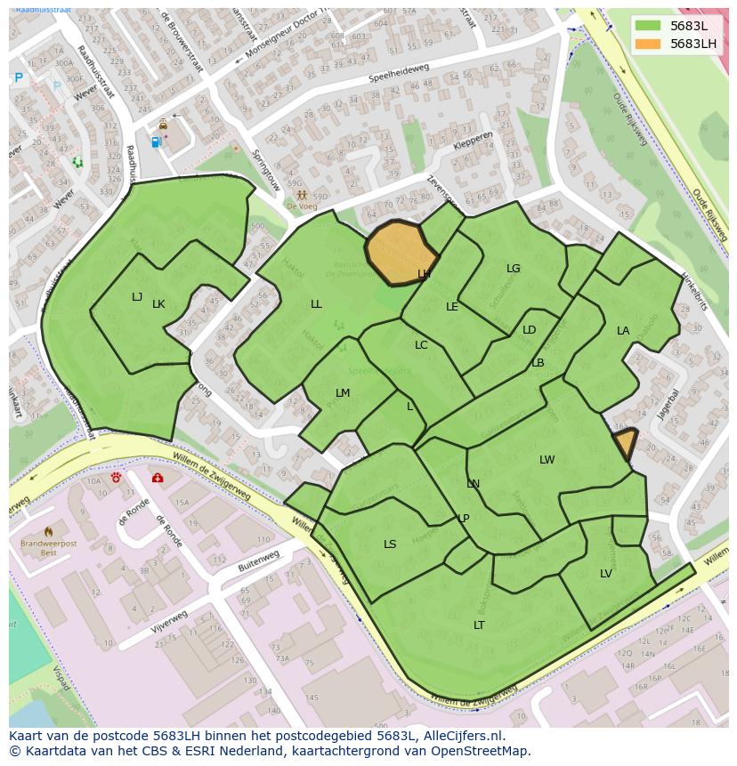 Afbeelding van het postcodegebied 5683 LH op de kaart.