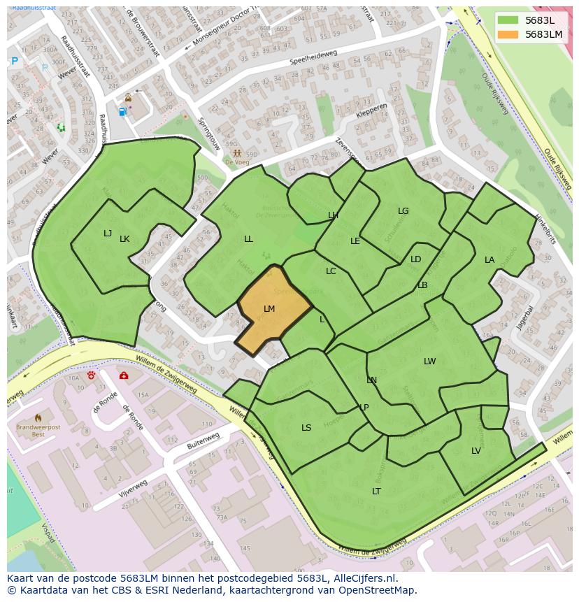 Afbeelding van het postcodegebied 5683 LM op de kaart.