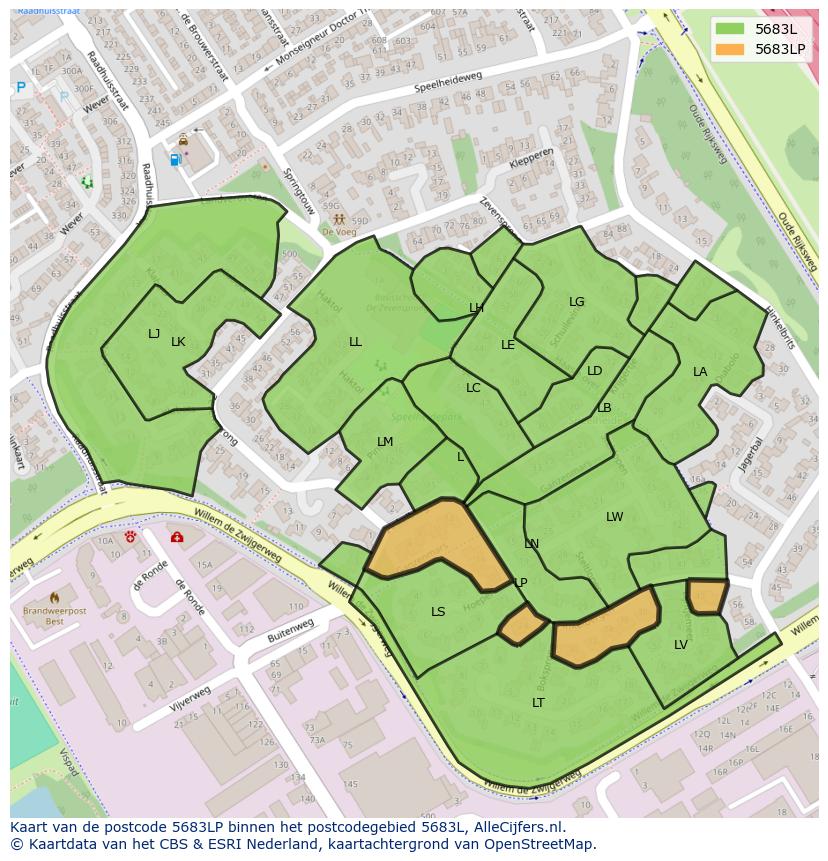 Afbeelding van het postcodegebied 5683 LP op de kaart.