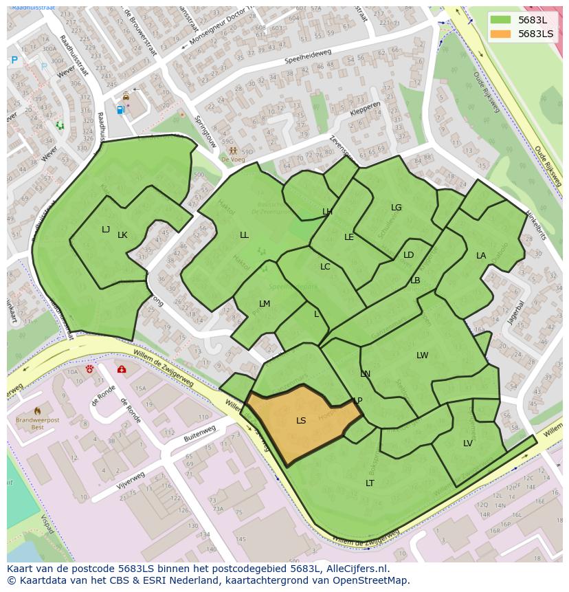 Afbeelding van het postcodegebied 5683 LS op de kaart.