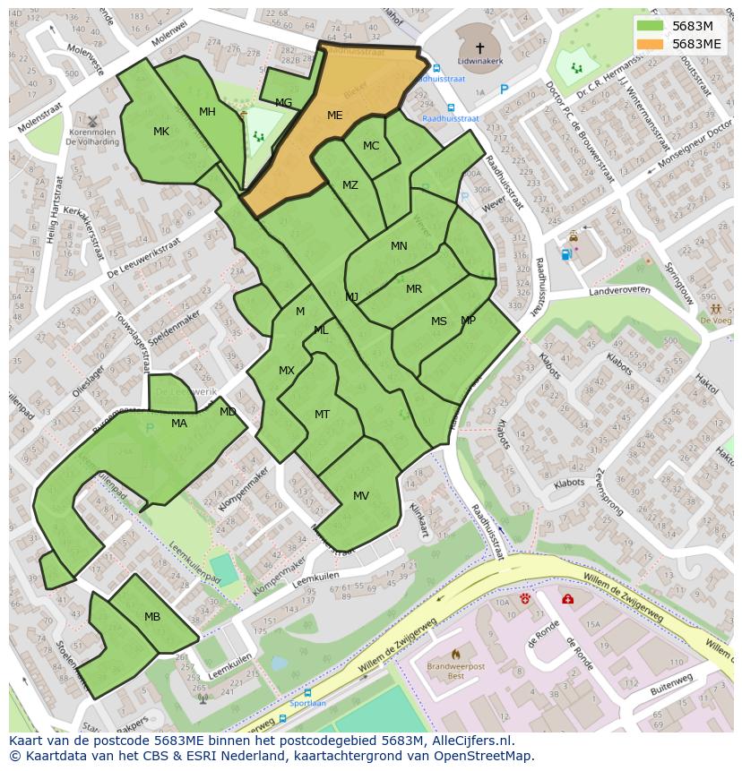 Afbeelding van het postcodegebied 5683 ME op de kaart.