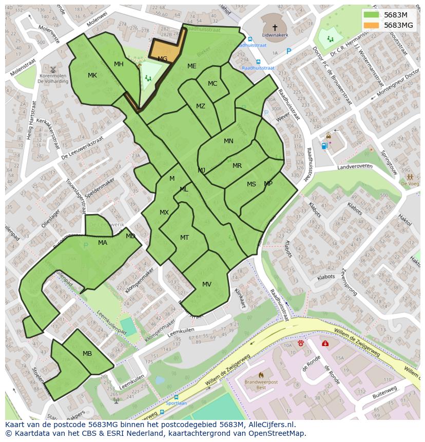 Afbeelding van het postcodegebied 5683 MG op de kaart.