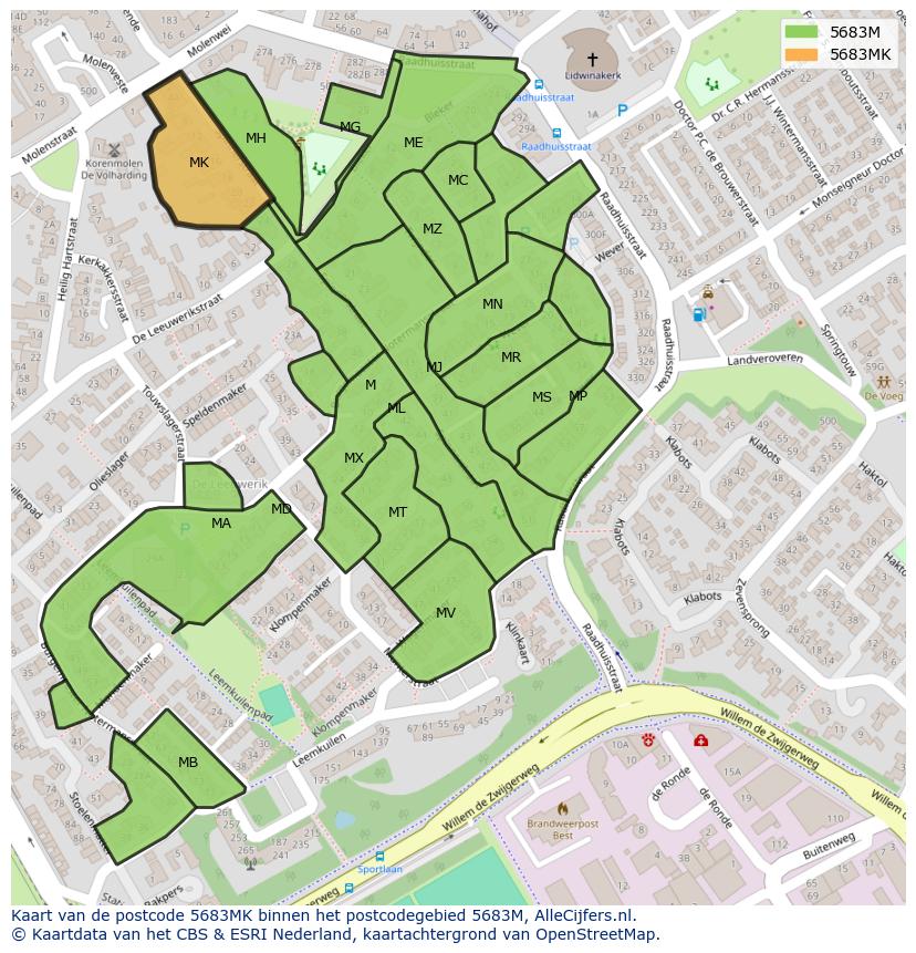 Afbeelding van het postcodegebied 5683 MK op de kaart.