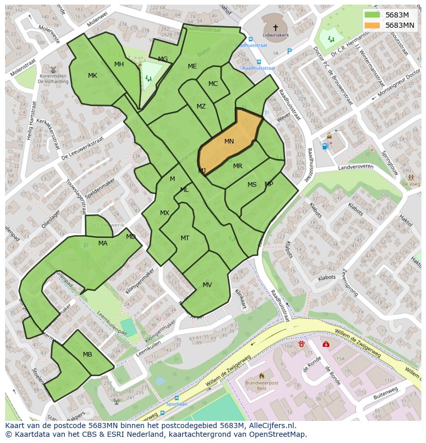 Afbeelding van het postcodegebied 5683 MN op de kaart.