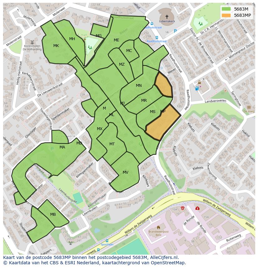 Afbeelding van het postcodegebied 5683 MP op de kaart.