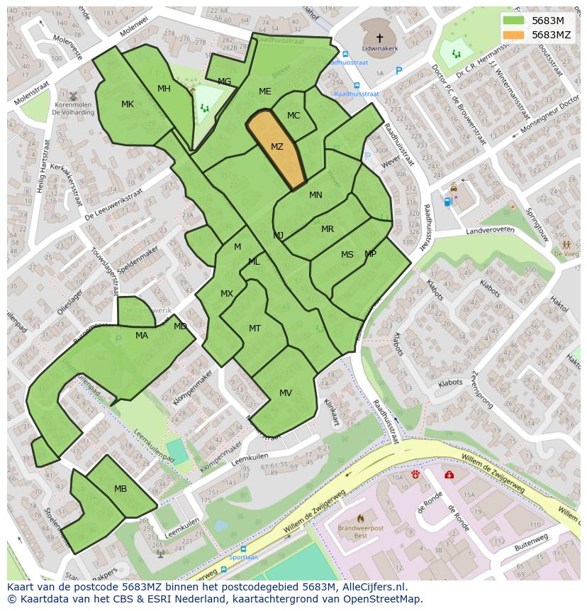 Afbeelding van het postcodegebied 5683 MZ op de kaart.
