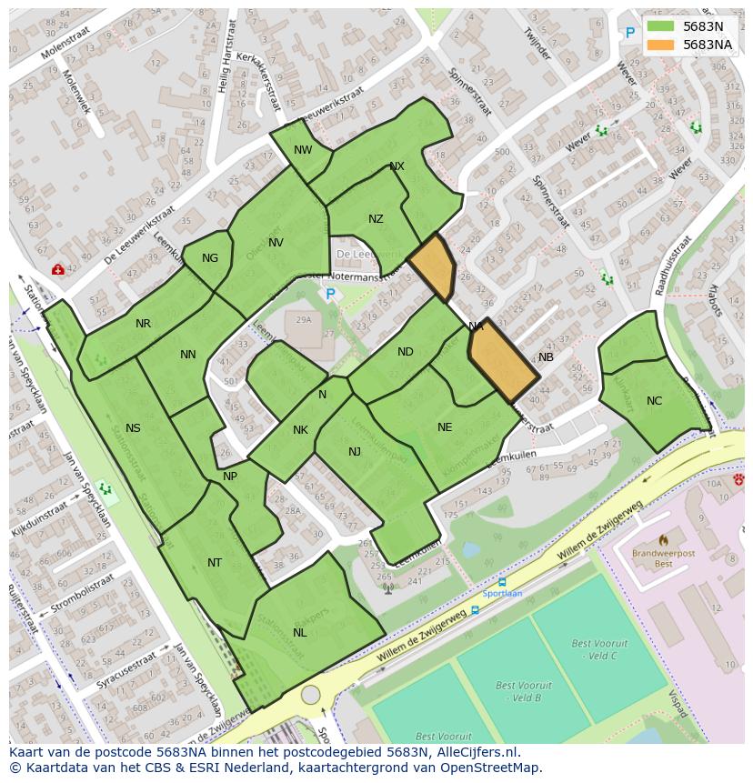 Afbeelding van het postcodegebied 5683 NA op de kaart.