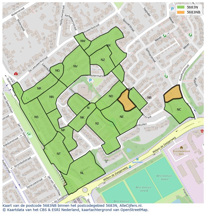 Afbeelding van het postcodegebied 5683 NB op de kaart.