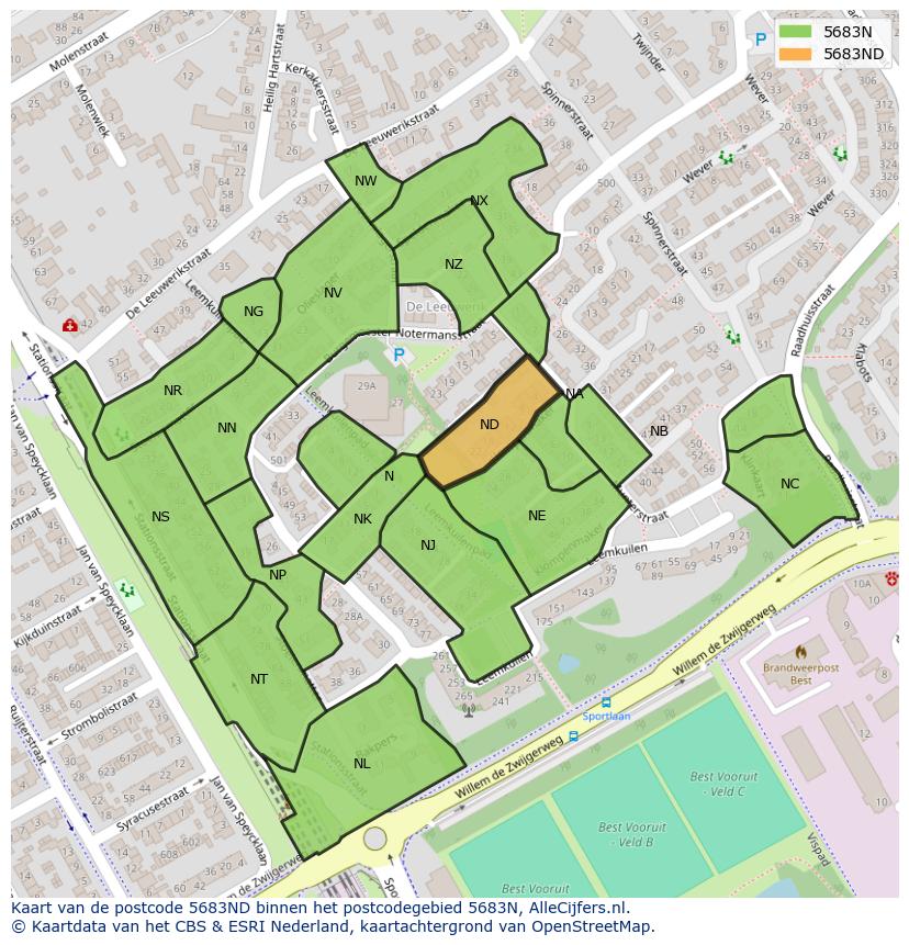 Afbeelding van het postcodegebied 5683 ND op de kaart.