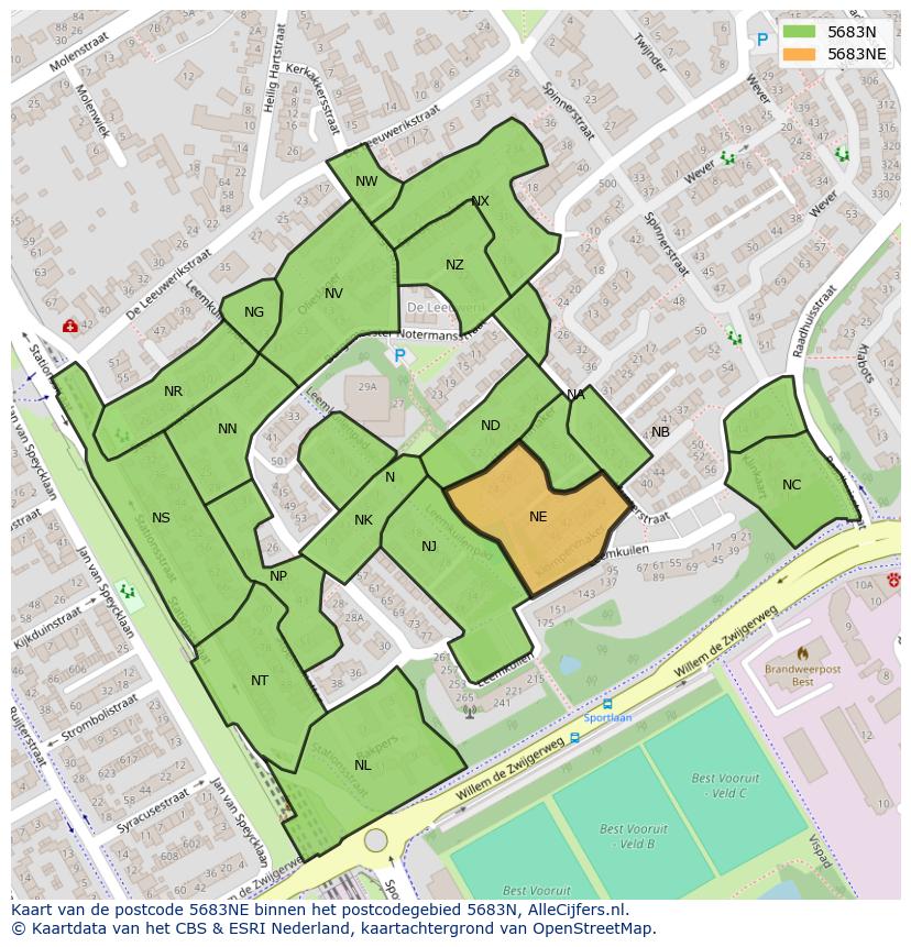 Afbeelding van het postcodegebied 5683 NE op de kaart.