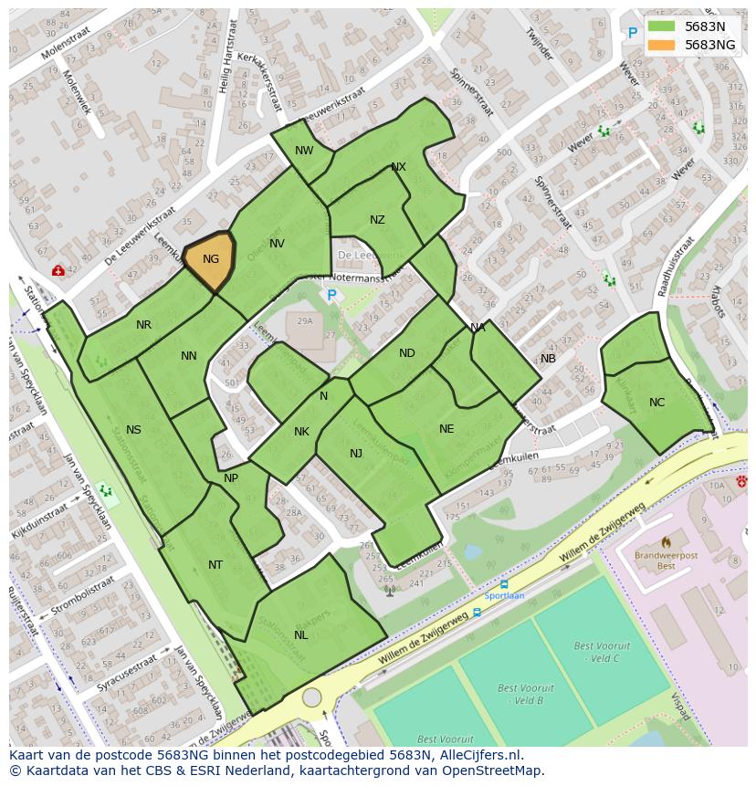 Afbeelding van het postcodegebied 5683 NG op de kaart.