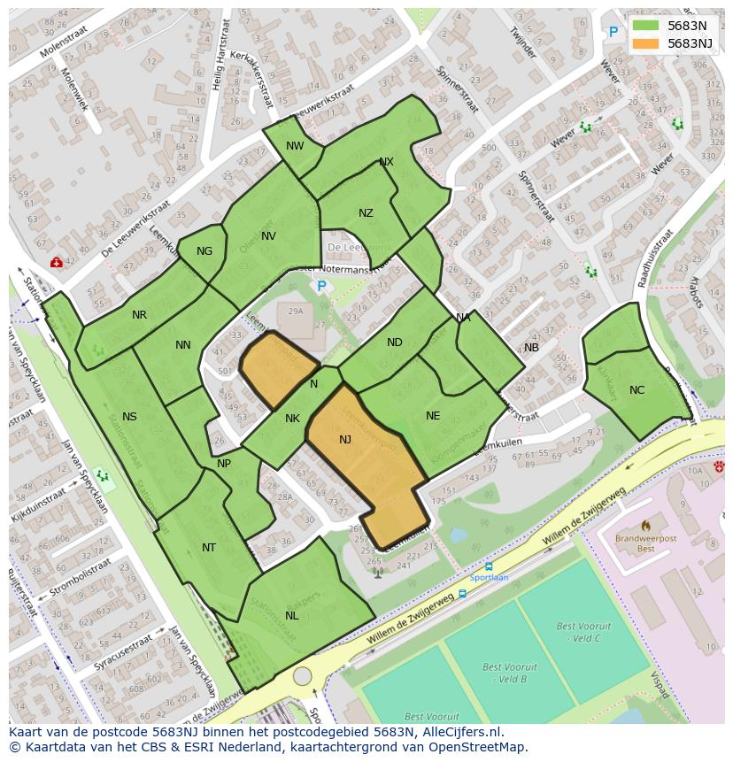 Afbeelding van het postcodegebied 5683 NJ op de kaart.