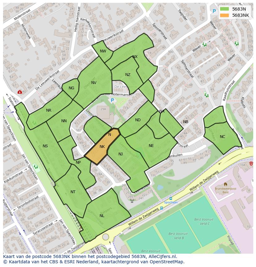 Afbeelding van het postcodegebied 5683 NK op de kaart.