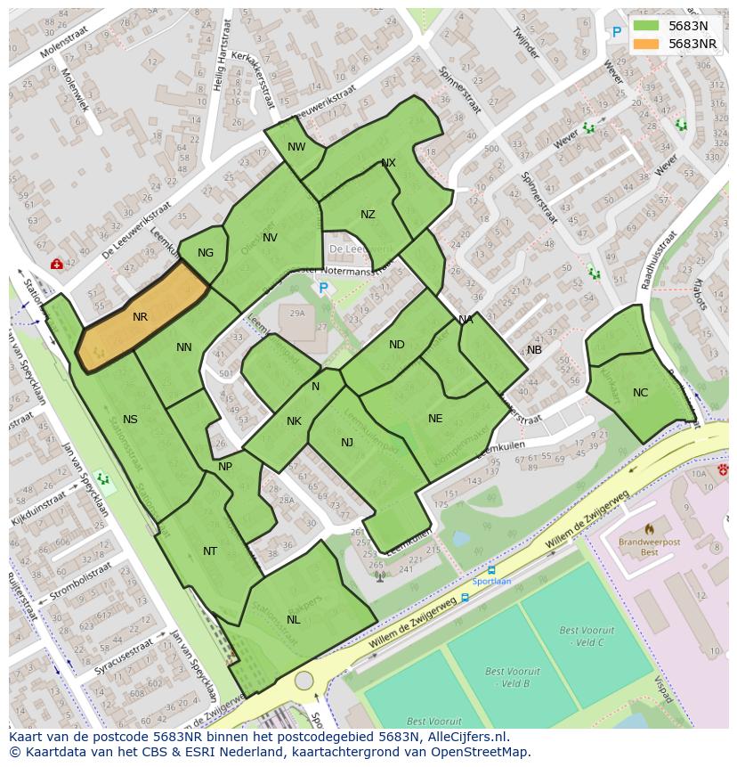 Afbeelding van het postcodegebied 5683 NR op de kaart.