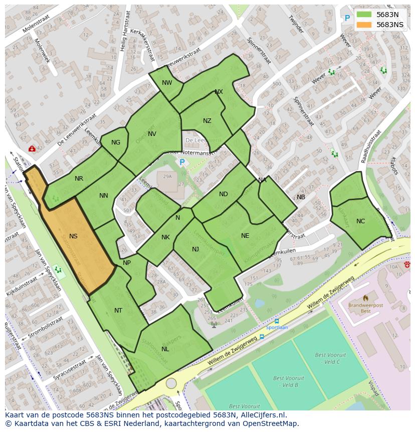 Afbeelding van het postcodegebied 5683 NS op de kaart.