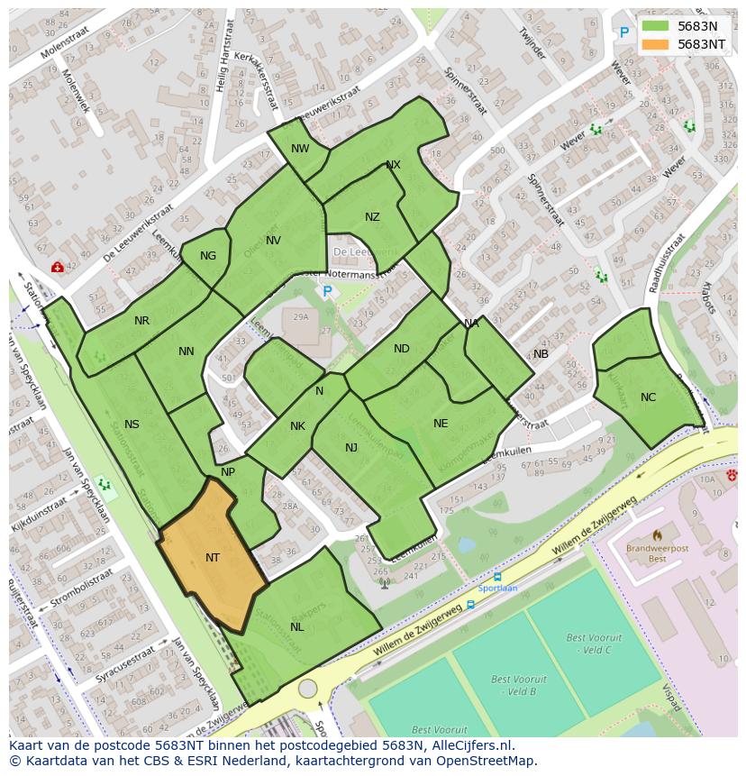 Afbeelding van het postcodegebied 5683 NT op de kaart.