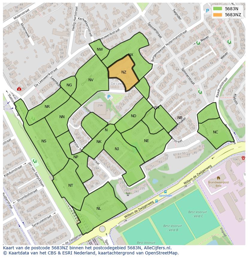 Afbeelding van het postcodegebied 5683 NZ op de kaart.