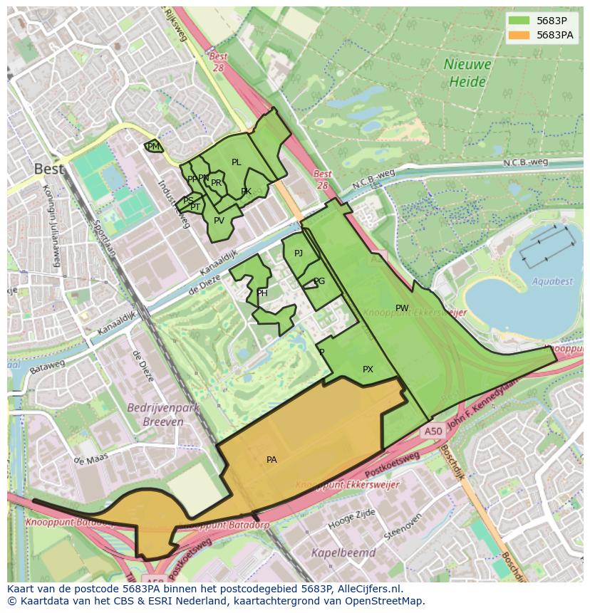 Afbeelding van het postcodegebied 5683 PA op de kaart.