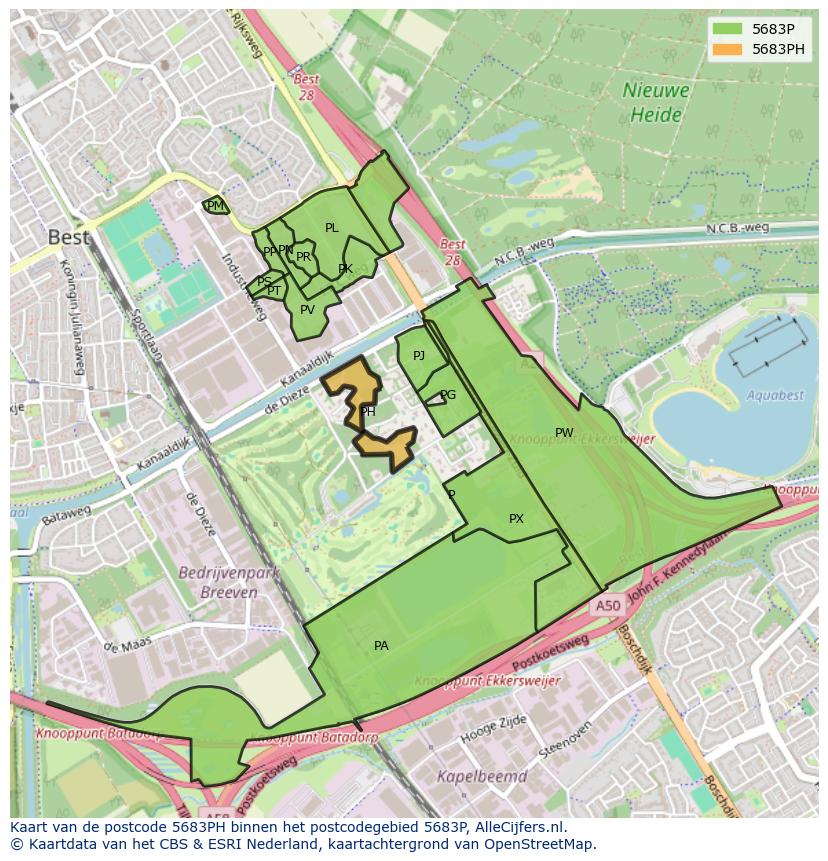 Afbeelding van het postcodegebied 5683 PH op de kaart.