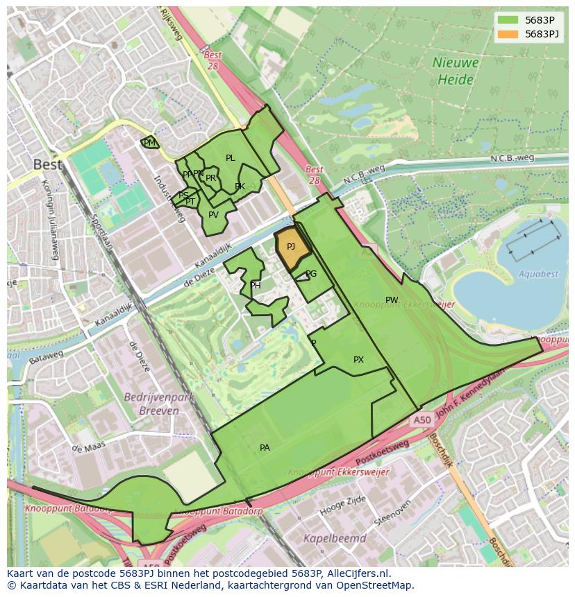 Afbeelding van het postcodegebied 5683 PJ op de kaart.