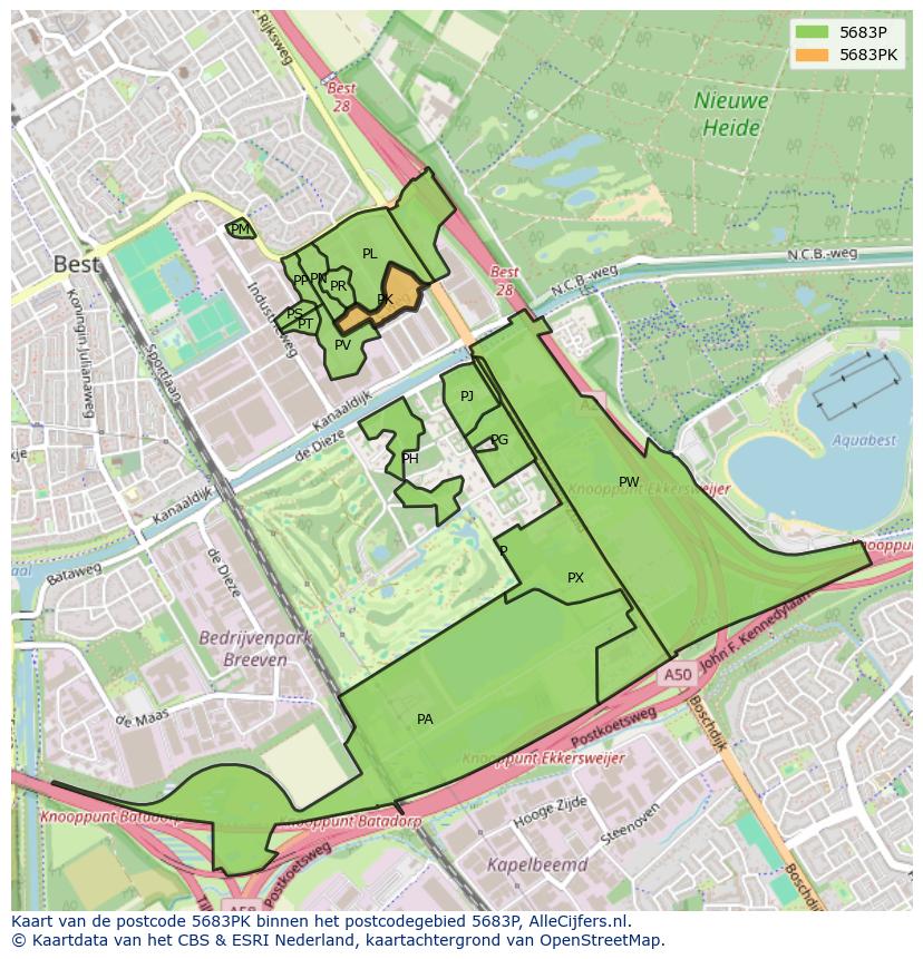 Afbeelding van het postcodegebied 5683 PK op de kaart.