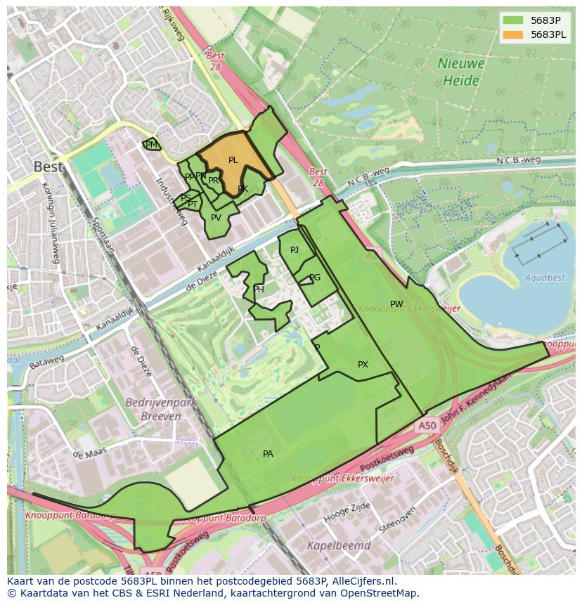 Afbeelding van het postcodegebied 5683 PL op de kaart.