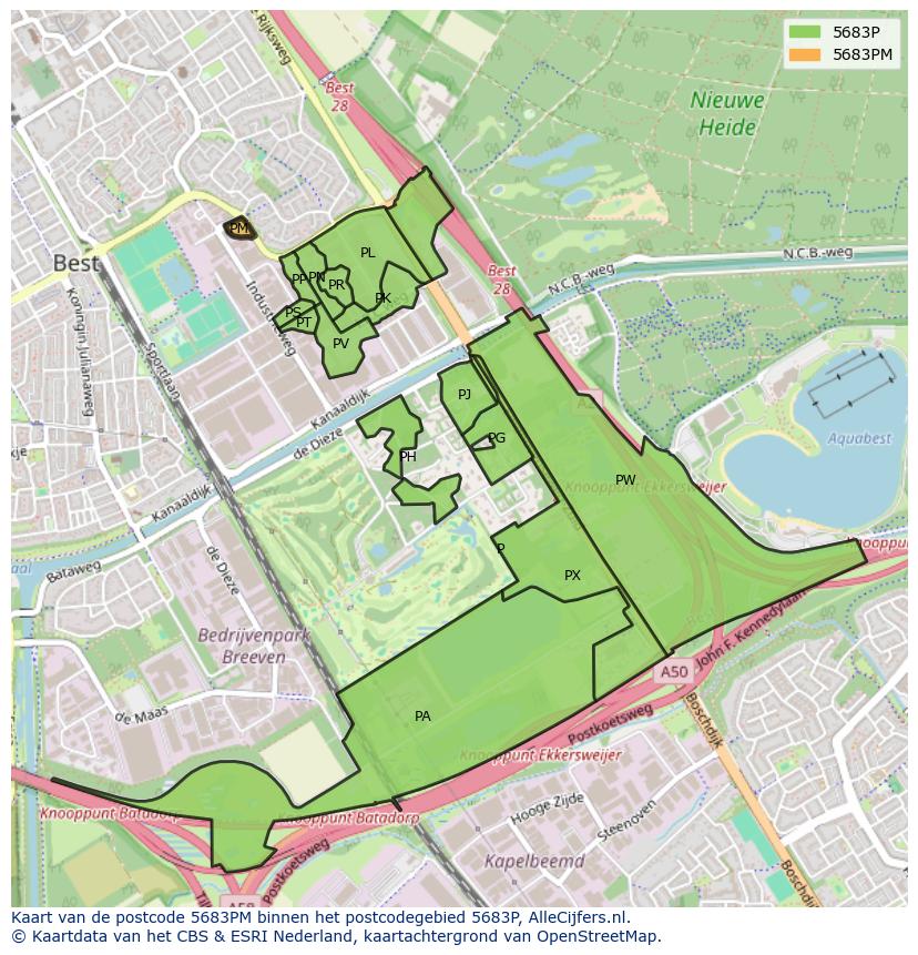 Afbeelding van het postcodegebied 5683 PM op de kaart.