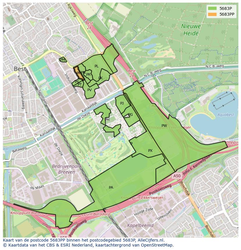 Afbeelding van het postcodegebied 5683 PP op de kaart.