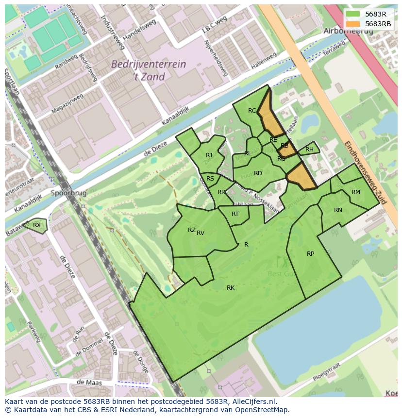 Afbeelding van het postcodegebied 5683 RB op de kaart.