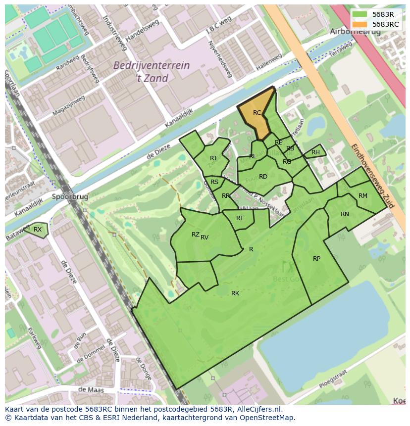 Afbeelding van het postcodegebied 5683 RC op de kaart.