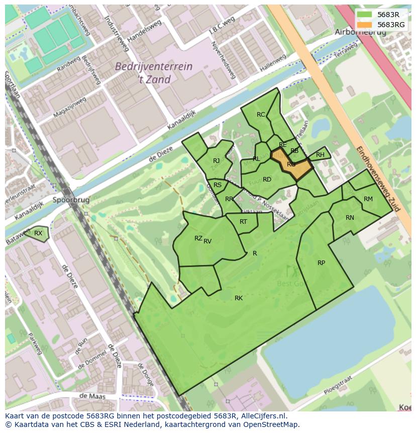 Afbeelding van het postcodegebied 5683 RG op de kaart.