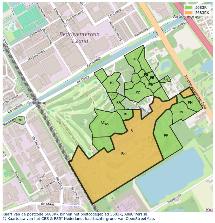 Afbeelding van het postcodegebied 5683 RK op de kaart.