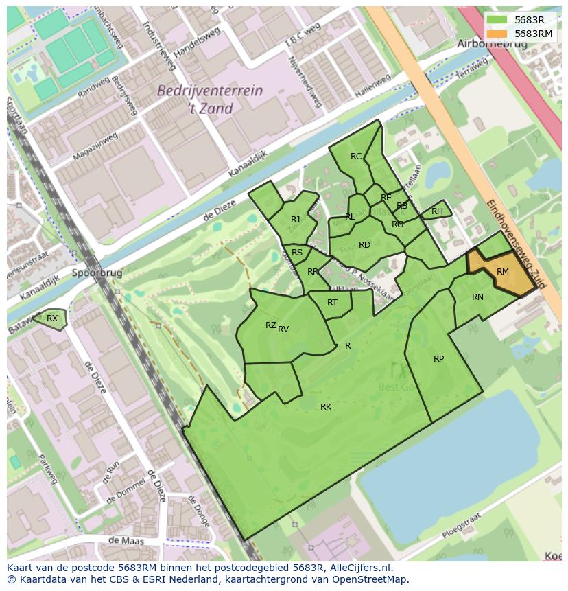 Afbeelding van het postcodegebied 5683 RM op de kaart.