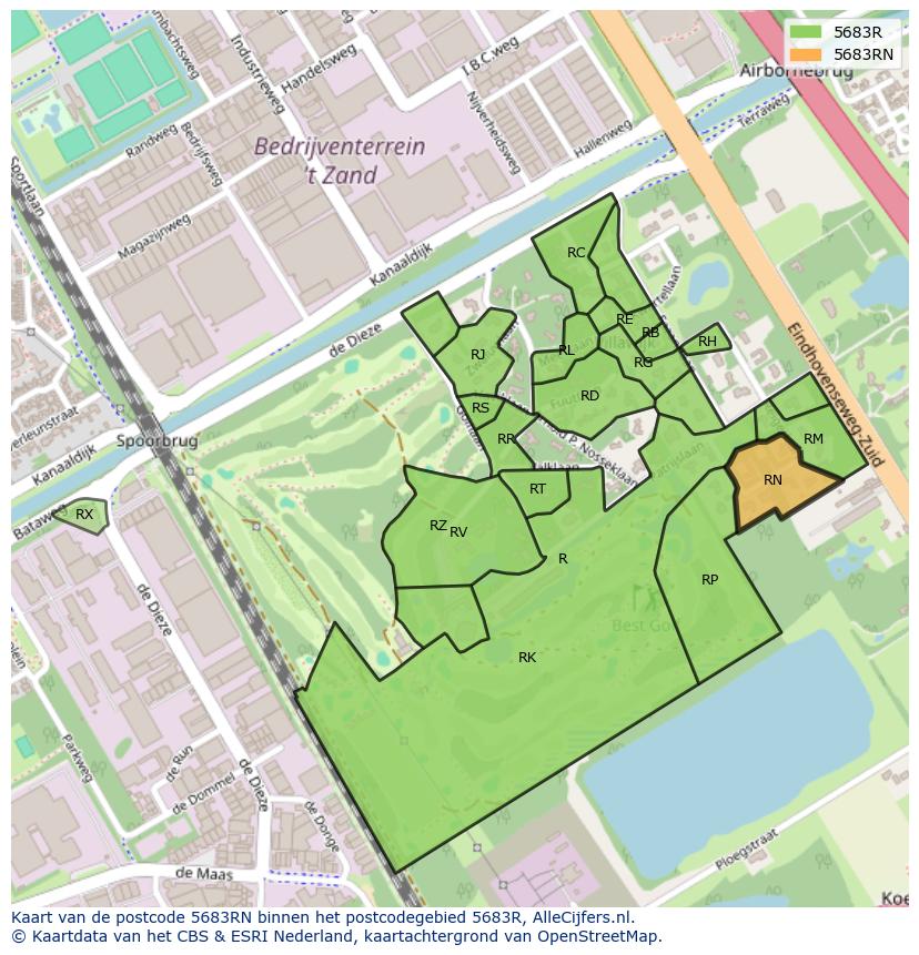 Afbeelding van het postcodegebied 5683 RN op de kaart.