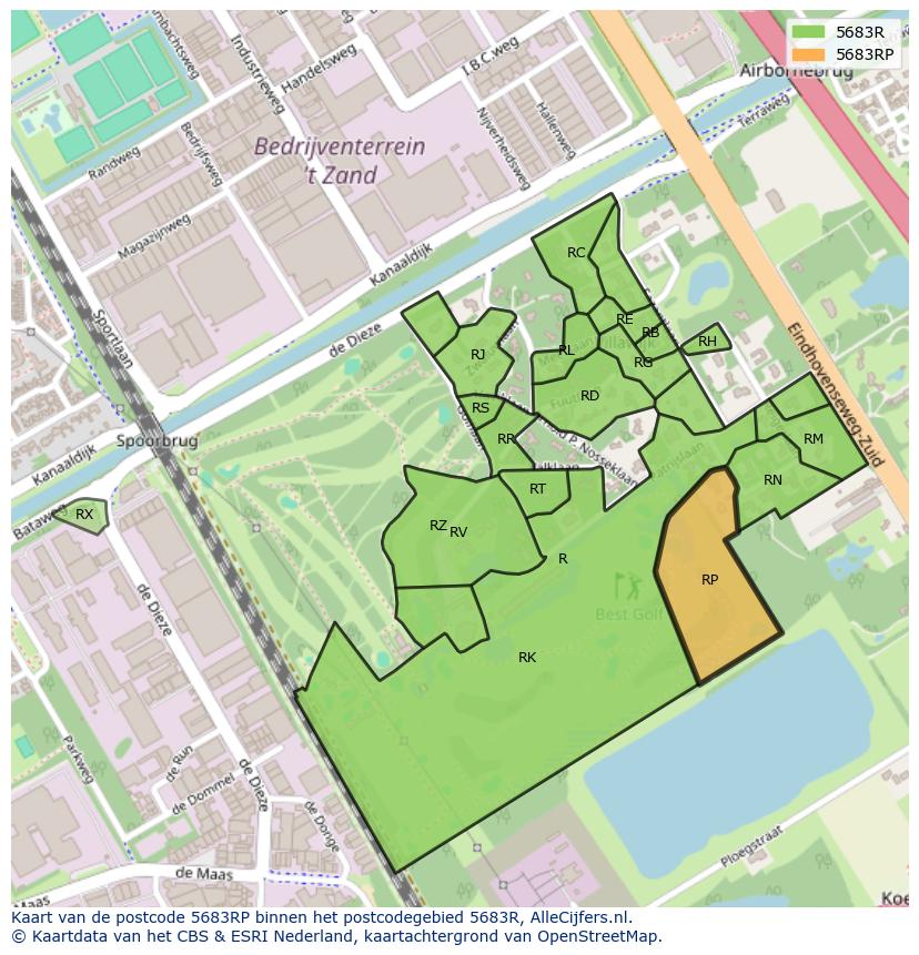 Afbeelding van het postcodegebied 5683 RP op de kaart.