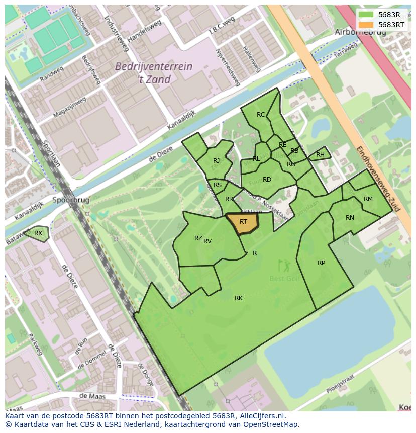 Afbeelding van het postcodegebied 5683 RT op de kaart.