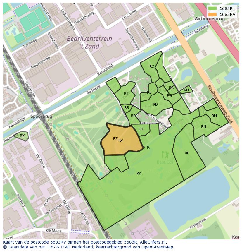Afbeelding van het postcodegebied 5683 RV op de kaart.