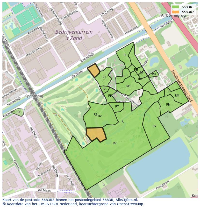 Afbeelding van het postcodegebied 5683 RZ op de kaart.