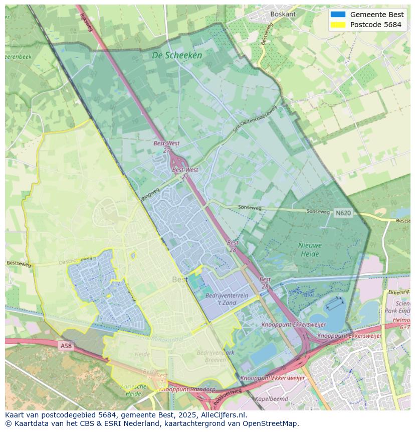Afbeelding van het postcodegebied 5684 op de kaart.