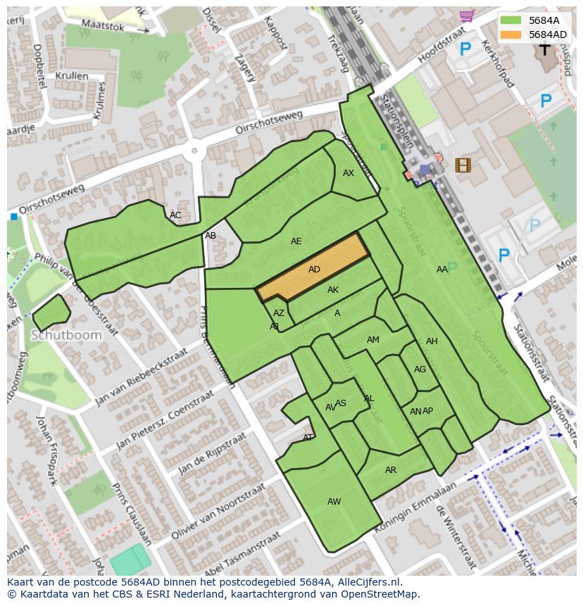 Afbeelding van het postcodegebied 5684 AD op de kaart.