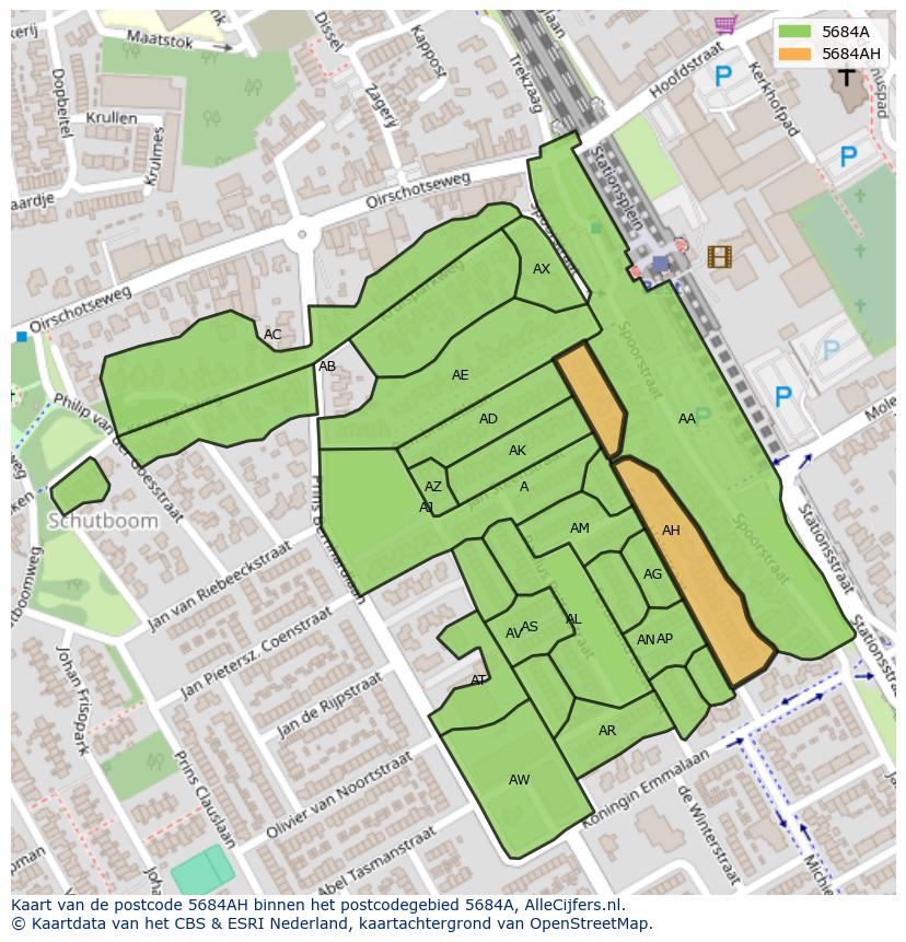 Afbeelding van het postcodegebied 5684 AH op de kaart.