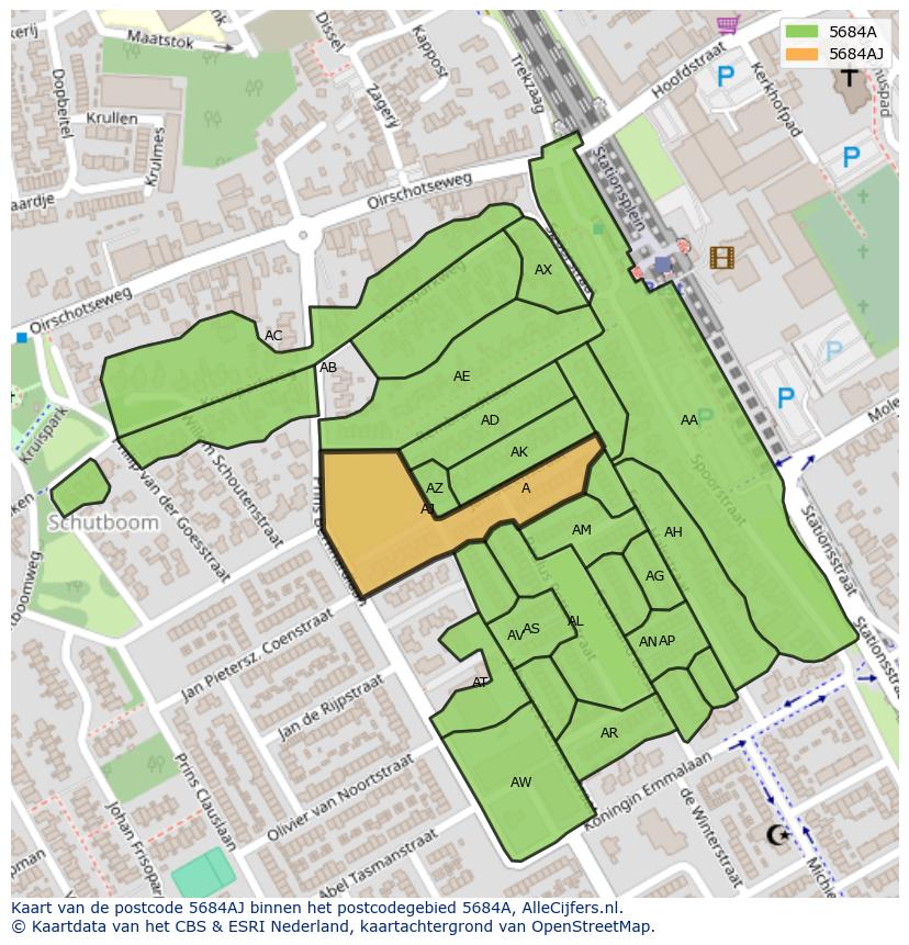 Afbeelding van het postcodegebied 5684 AJ op de kaart.