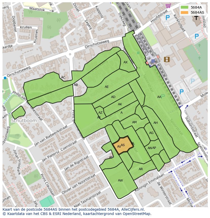 Afbeelding van het postcodegebied 5684 AS op de kaart.