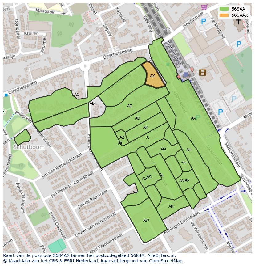 Afbeelding van het postcodegebied 5684 AX op de kaart.
