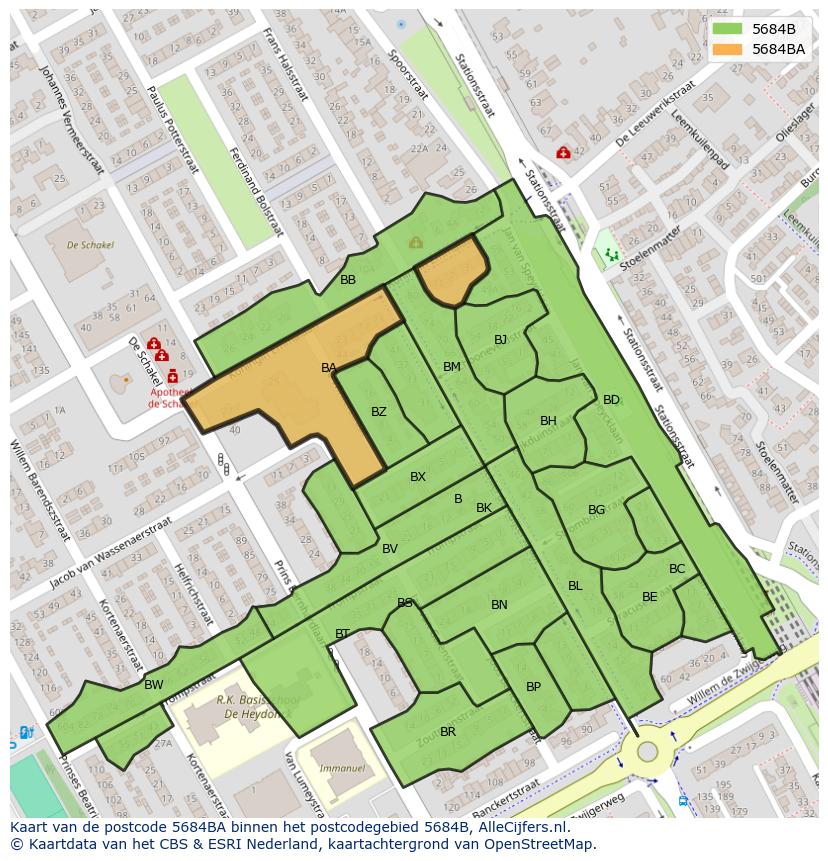 Afbeelding van het postcodegebied 5684 BA op de kaart.