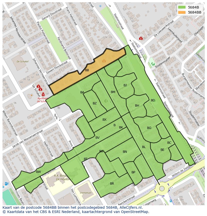Afbeelding van het postcodegebied 5684 BB op de kaart.