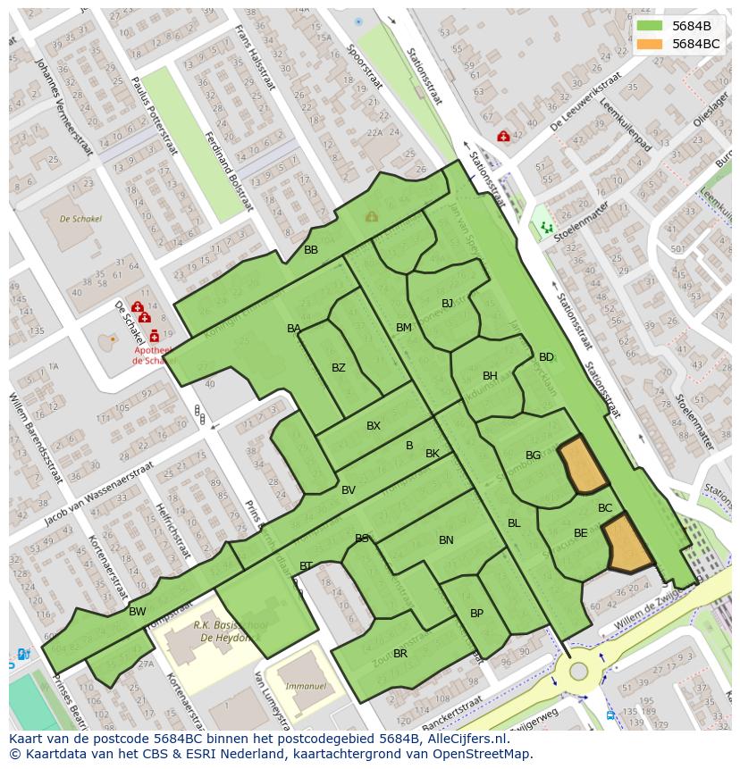 Afbeelding van het postcodegebied 5684 BC op de kaart.