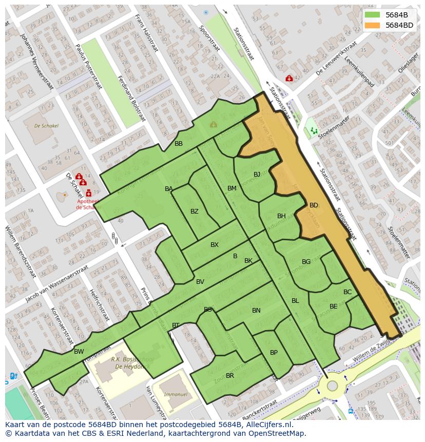 Afbeelding van het postcodegebied 5684 BD op de kaart.